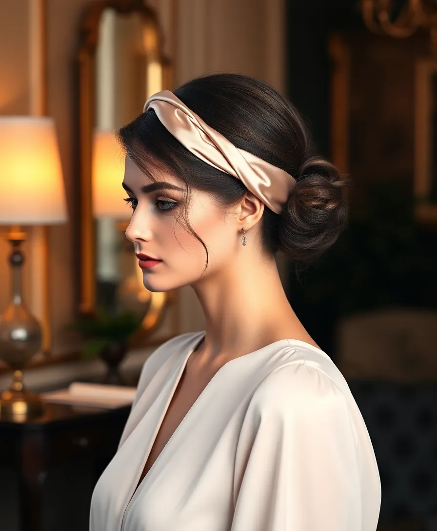 21 Stunning Headband Hairstyles Ideas You Will Love - 11. Chic Low Bun with a Satin Headband