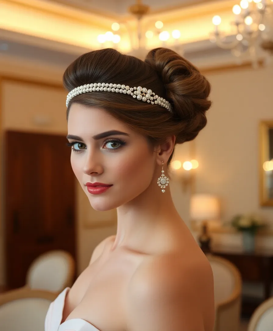 21 Stunning Headband Hairstyles Ideas You Will Love - 13. Elegant Chignon with a Pearled Headband