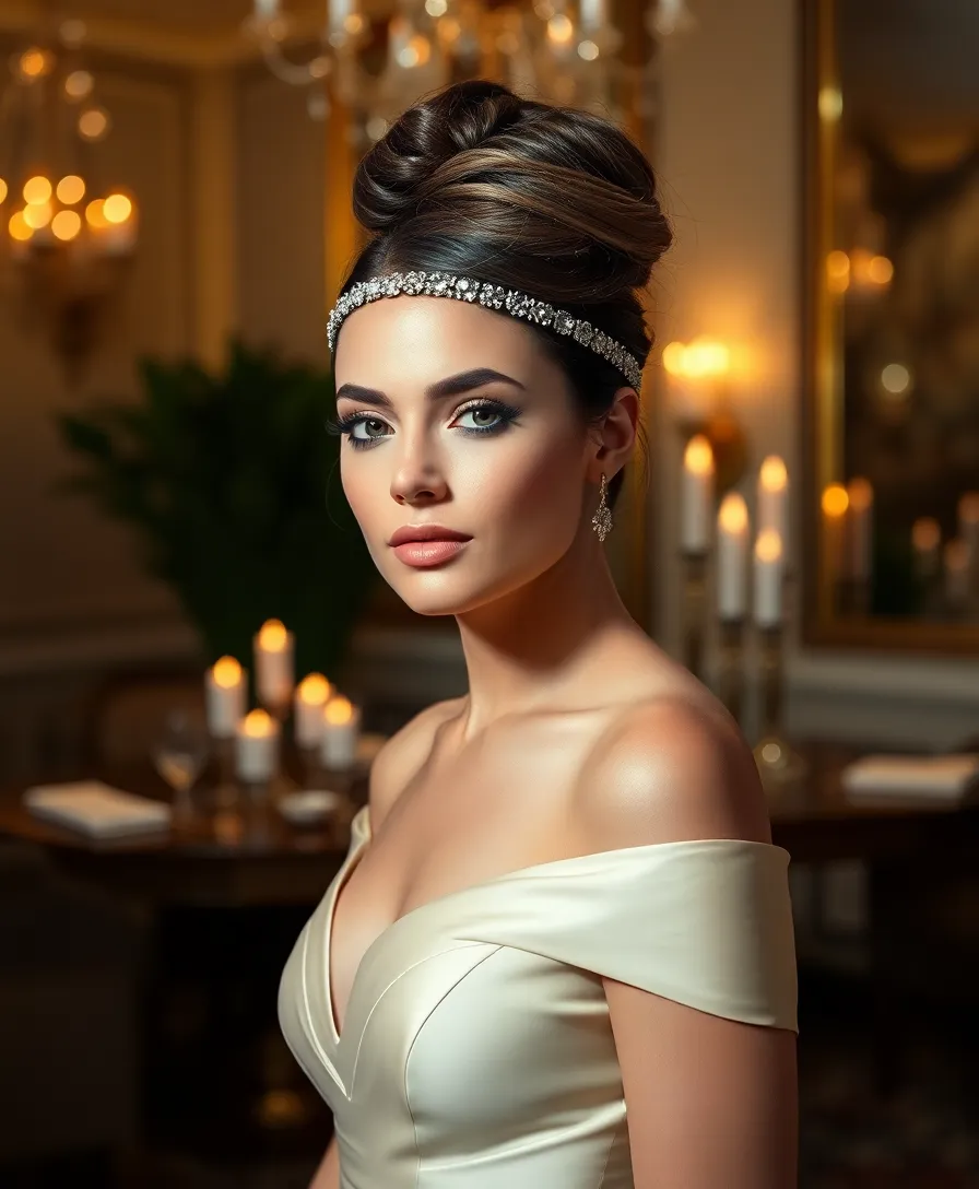 21 Stunning Headband Hairstyles Ideas You Will Love - 19. Twisted Updo with a Sparkly Headband