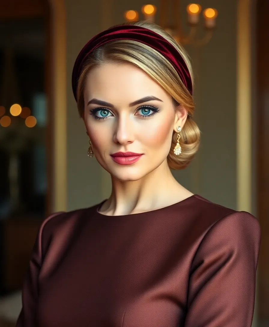 21 Headband Hairstyles Updo You'll Be Obsessed With - 4. Sleek Low Chignon with a Velvet Headband