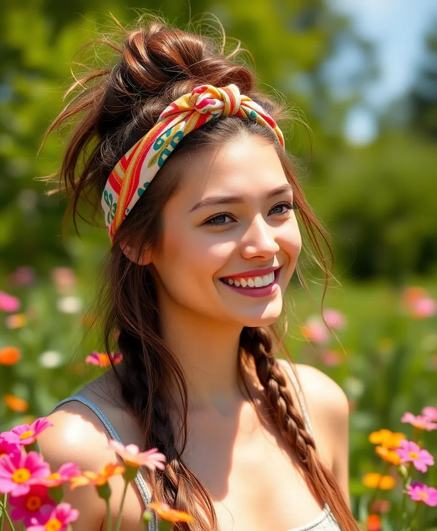 21 Headband Hairstyles Updo You'll Be Obsessed With - 3. Messy Top Knot with a Colorful Knotted Headband