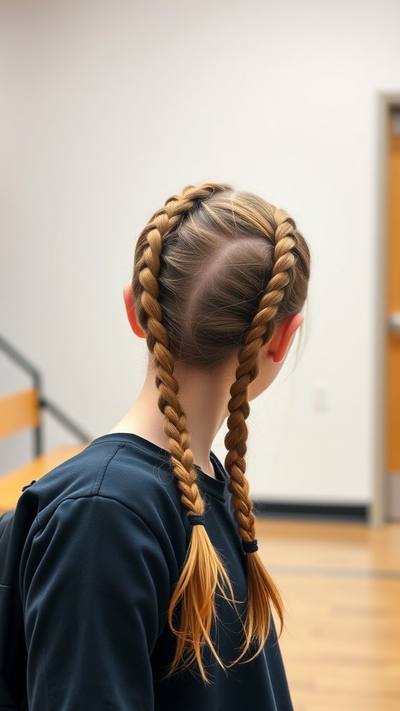 A girl with double Dutch braids.