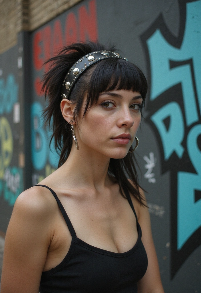 21 Aesthetic Headband Hairstyles That Will Transform Your Look Instantly! - 21. Edgy Mullet with a Studded Headband