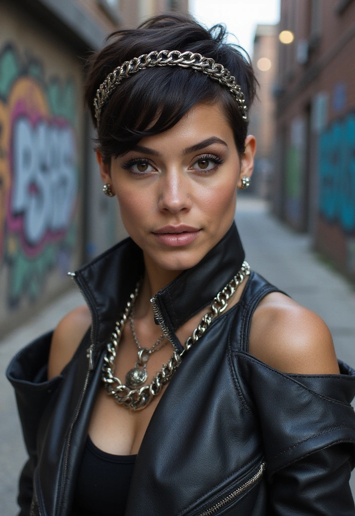 21 Aesthetic Headband Hairstyles That Will Transform Your Look Instantly! - 11. Edgy Pixie Cut with a Chain Headband