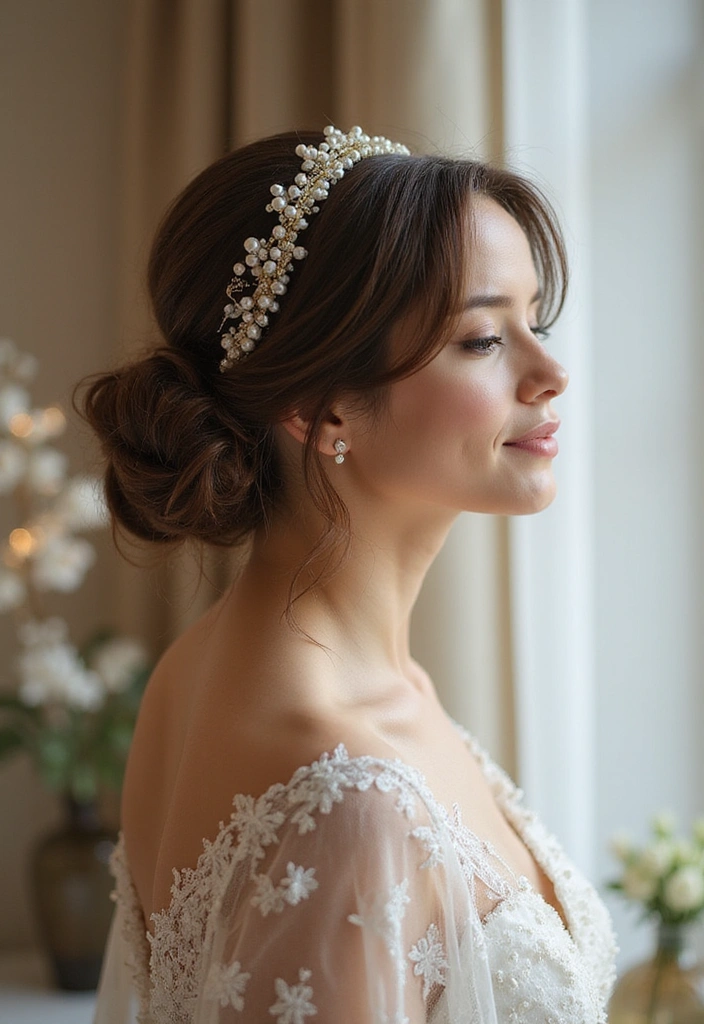 21 Aesthetic Headband Hairstyles That Will Transform Your Look Instantly! - 7. Romantic Updo with a Pearl Headband